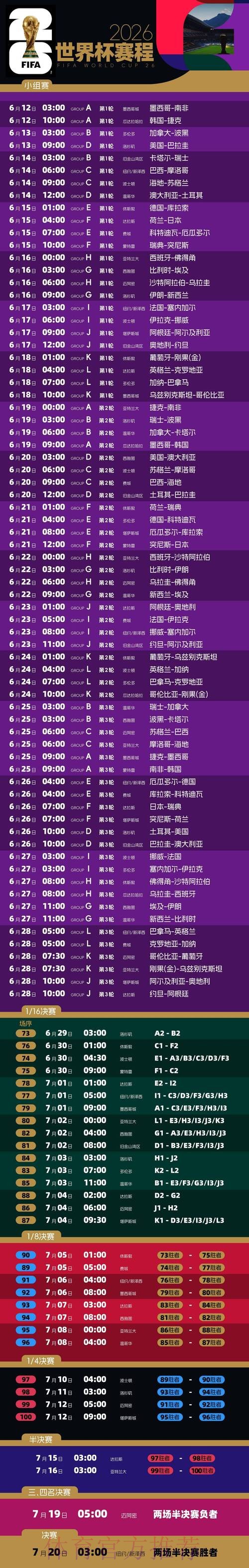 2026世界杯赛程一览高清直播直播平台 2026世界杯赛程一览高清直播直播平台